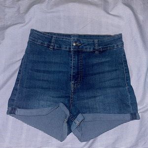 High-waisted blue shorts